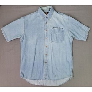 Vtg Harley Davidson Short‎ Sleeve Button Front Denim Cotton Shirt Embroidered M